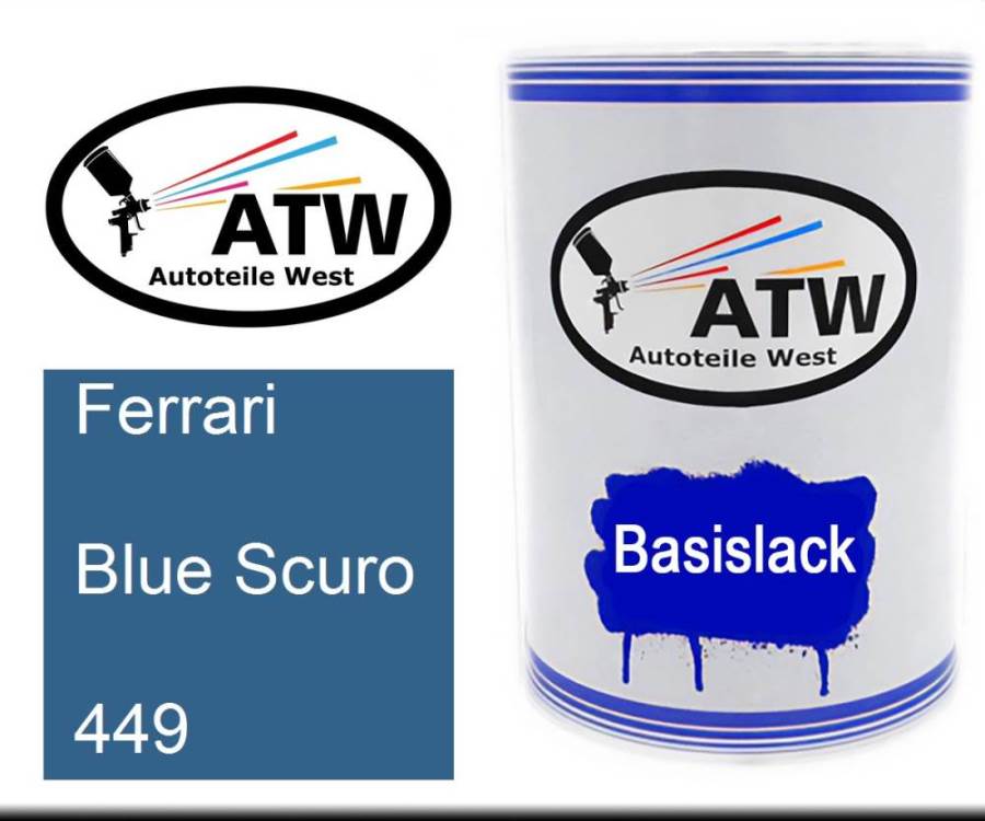 Ferrari, Blue Scuro, 449: 500ml Lackdose, von ATW Autoteile West.